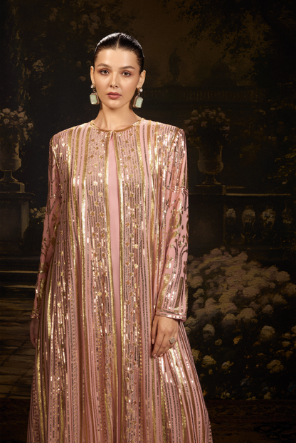 Dusky Pink Georgette Jacket Gown