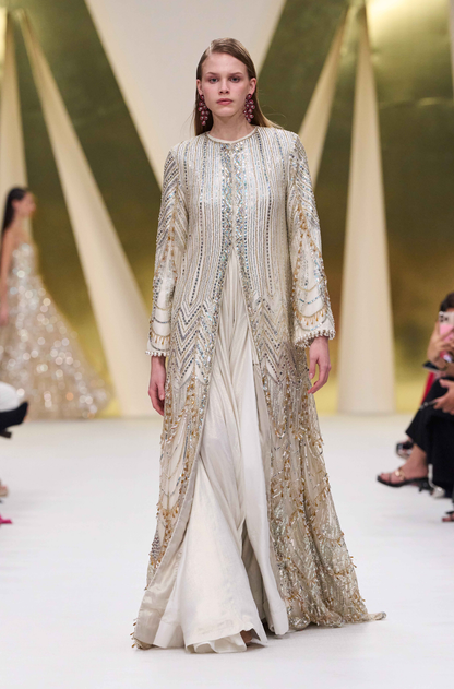 Ivory Sequin & Crystal drops Tulle Jacket Gown