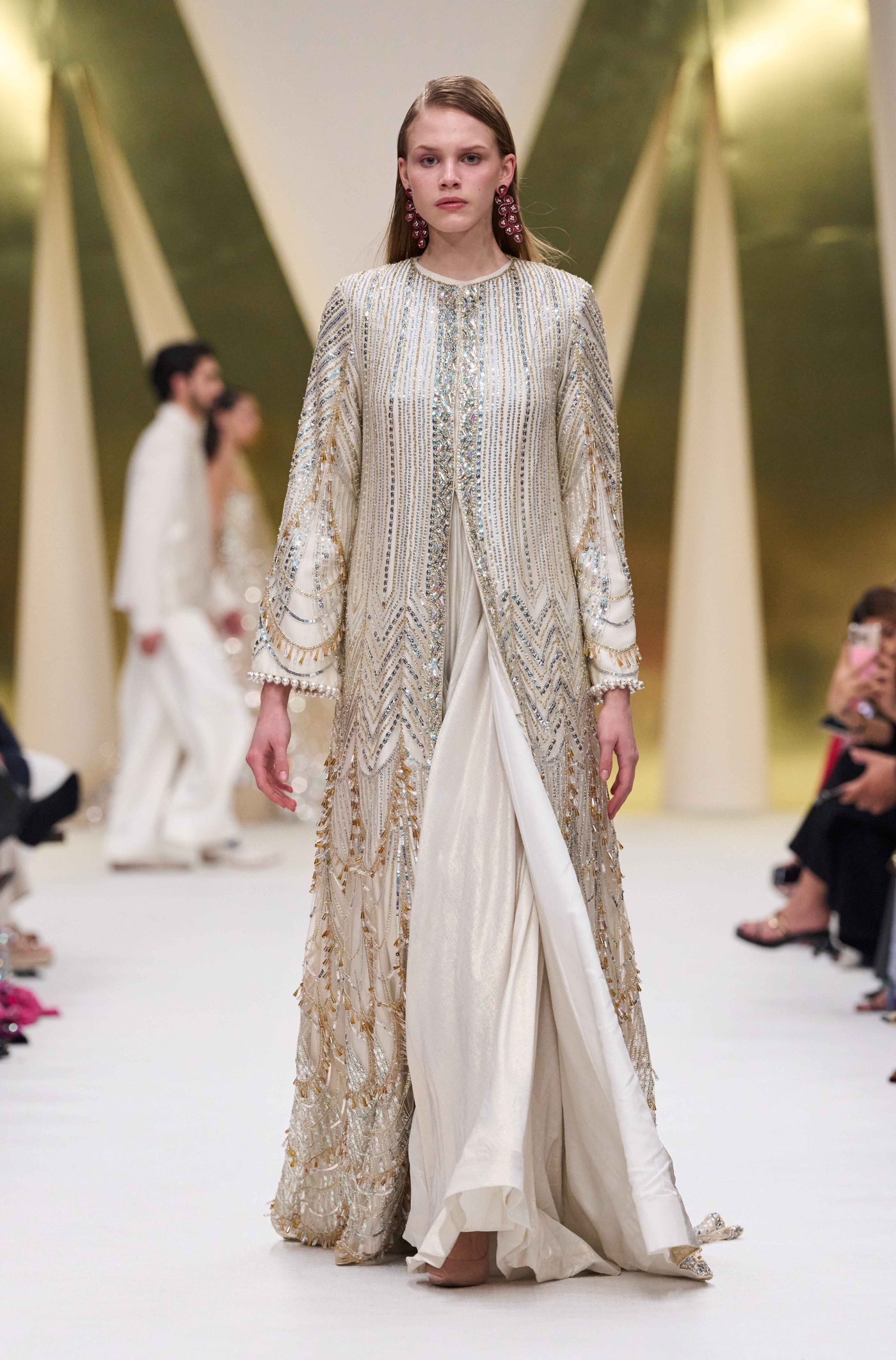 Ivory Sequin & Crystal drops Tulle Jacket Gown