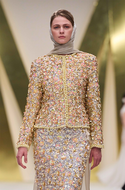 Ivory 3D Floral Embroidered Skirt Set