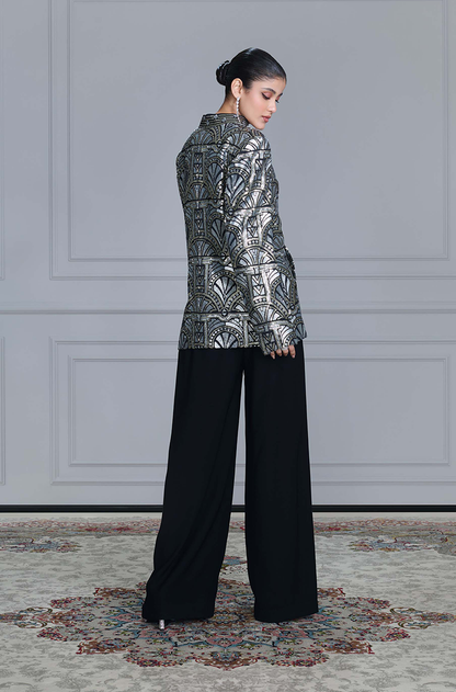 Black Sequin Embroidered Jacket Set