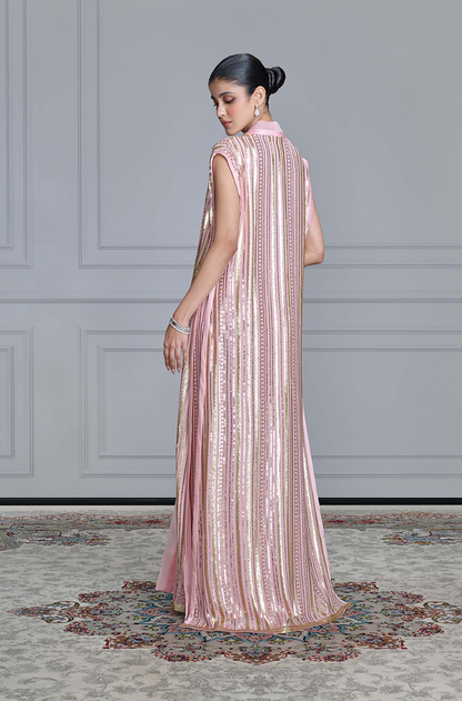 Peach Sequin Embroidered Cape Set