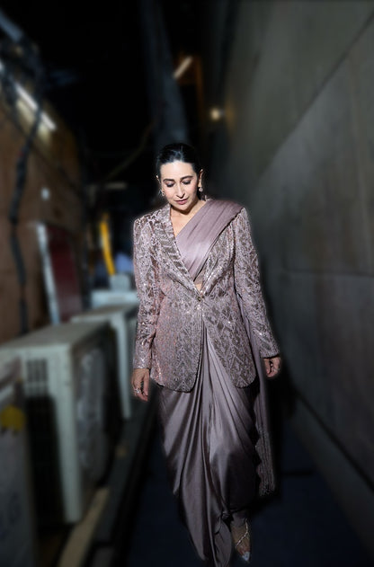 Karisma Kapoor in our Old Rose Satin Saree Set