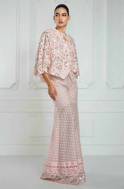 Baby Pink Cut-Work Waistcoat & Jacket Set