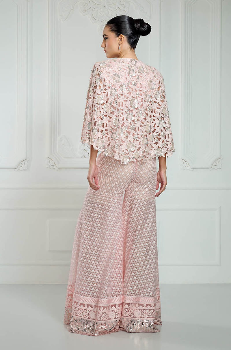 Baby Pink Cut-Work Waistcoat & Jacket Set