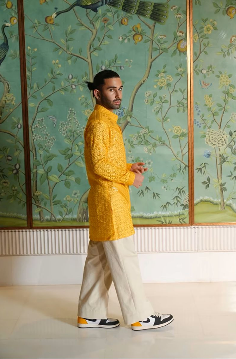 Orhan Awatramani in Yellow Embroidered Kurta Set