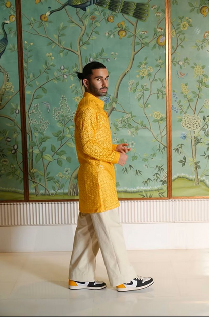 Orhan Awatramani in Yellow Embroidered Kurta Set