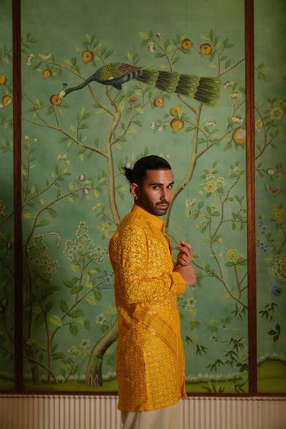 Orhan Awatramani in Yellow Embroidered Kurta Set