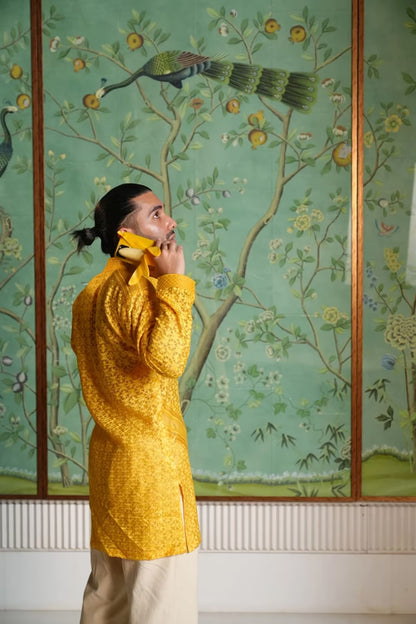 Orhan Awatramani in Yellow Embroidered Kurta Set