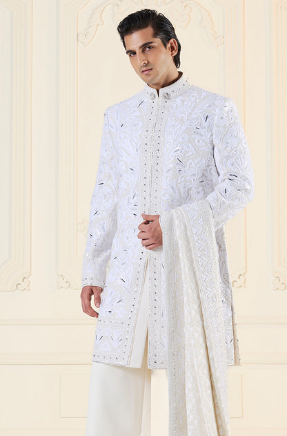 Ivory Embroidered Sherwani Set