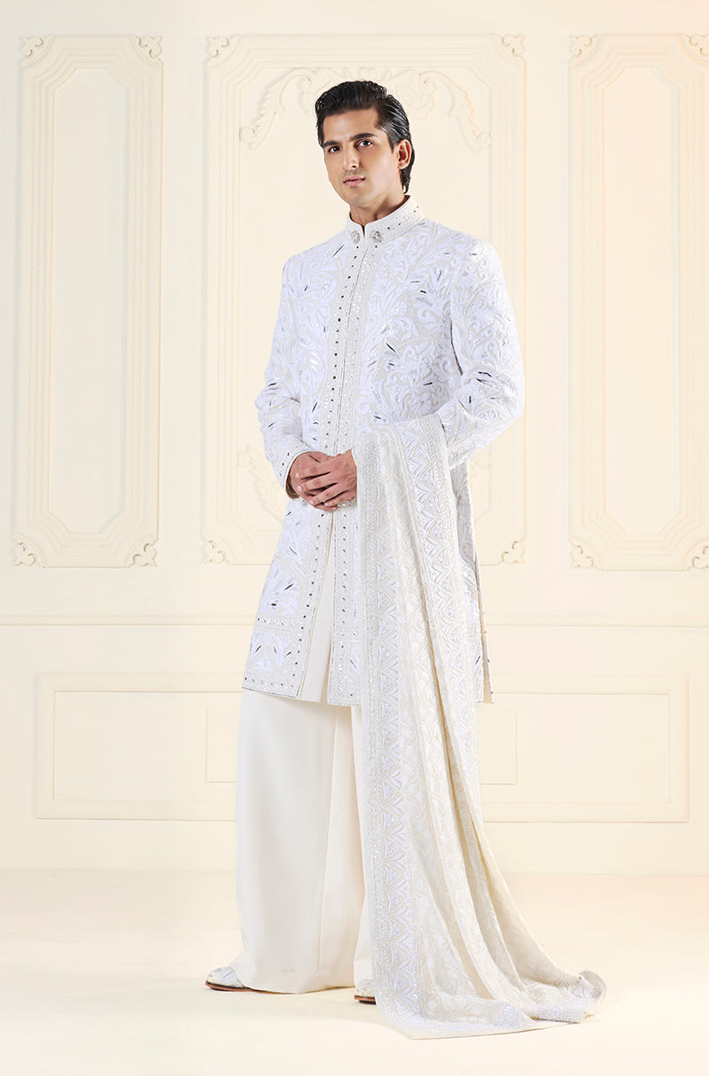 Ivory Embroidered Sherwani Set