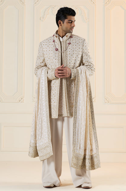Ivory Embroidered Sherwani Set
