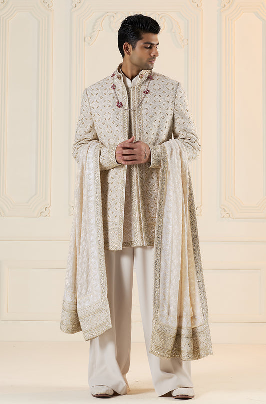 Ivory Embroidered Sherwani Set