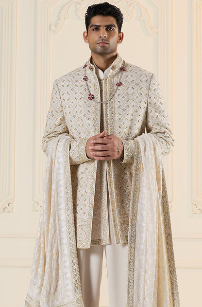 Ivory Embroidered Sherwani Set