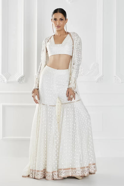 Ivory Georgette Sharara Cape Set