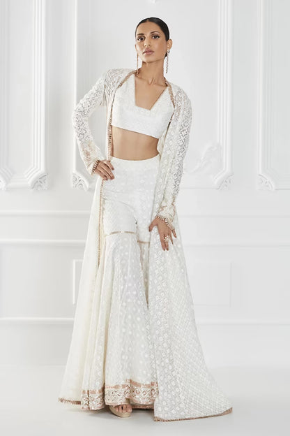 Ivory Georgette Sharara Cape Set