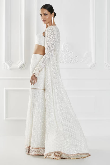 Ivory Georgette Sharara Cape Set