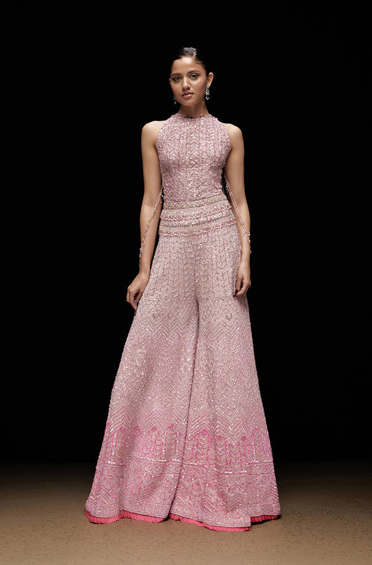 Pink Ombré Shadow Work Mijwan Sharara Set