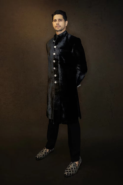 Sidharth Malhotra in our Black Velvet Sherwani Set