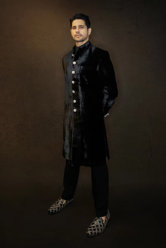 Sidharth Malhotra in our Black Velvet Sherwani Set