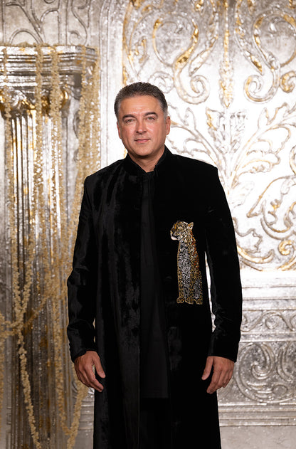 Jugal Hansraj in our Black Velvet Tiger Motif Sherwani Set