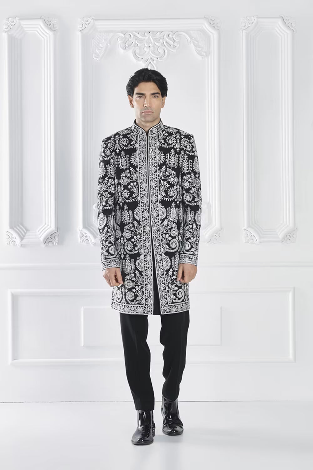 Black Embroidered Sherwani Set