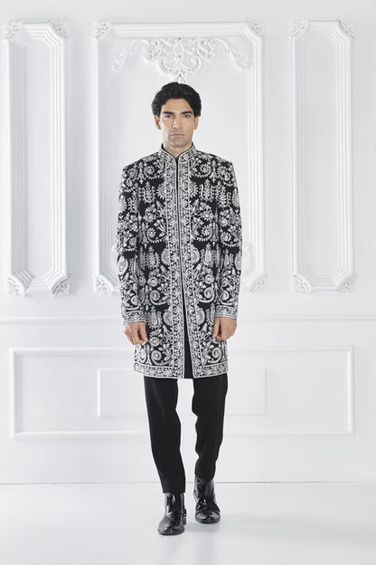 Black Embroidered Sherwani Set