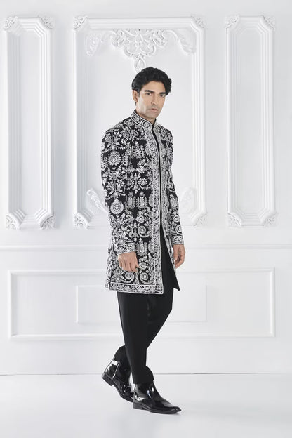 Black Embroidered Sherwani Set