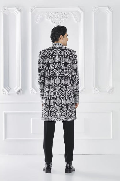 Black Embroidered Sherwani Set