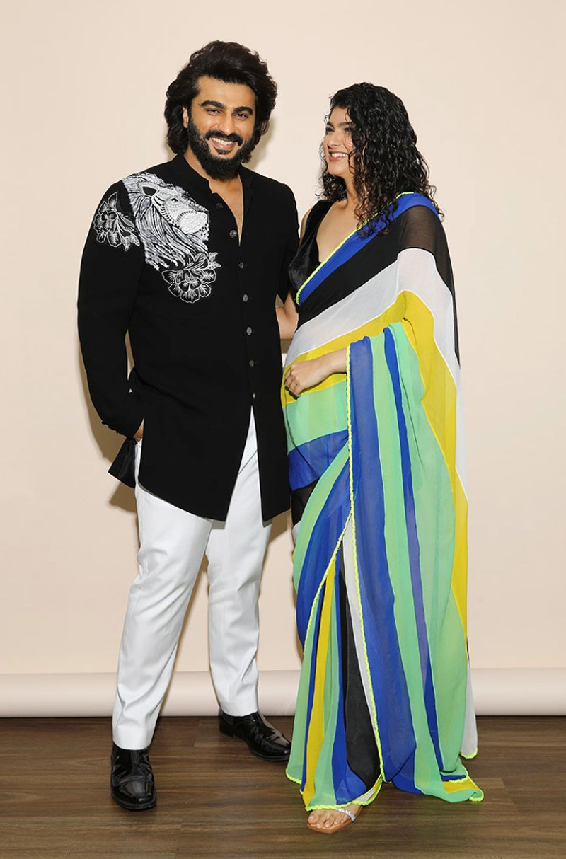 Arjun Kapoor in Black Textured Short Sherwani Set