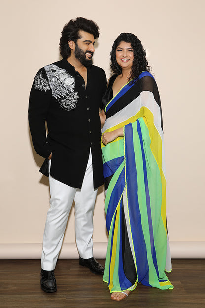 Arjun Kapoor in Black Textured Short Sherwani Set