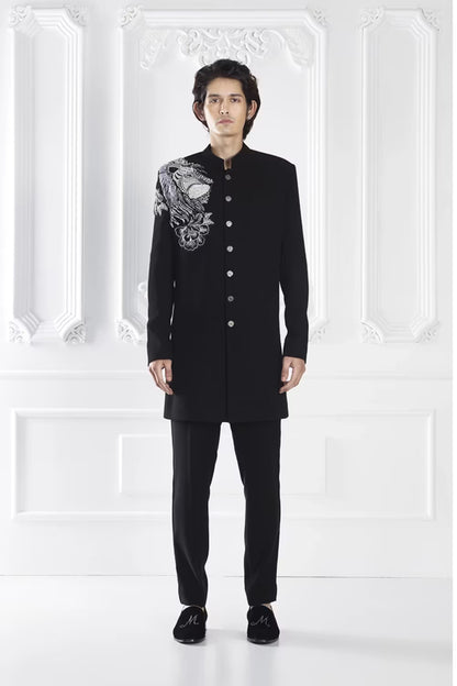 Black Embroidered Sherwani Set