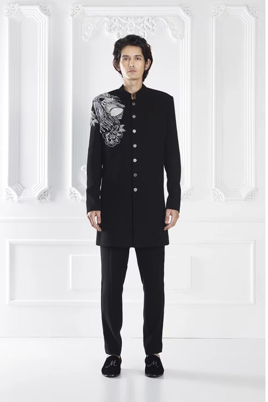 Black Embroidered Sherwani Set