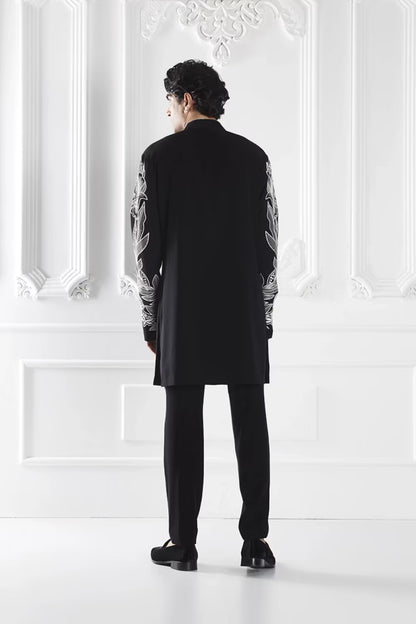 Black Embroidered Sherwani Set