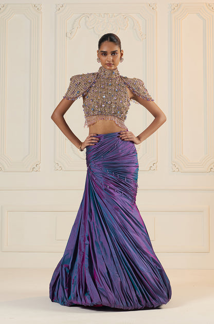 Purple Two Tone Swirl Skirt Set