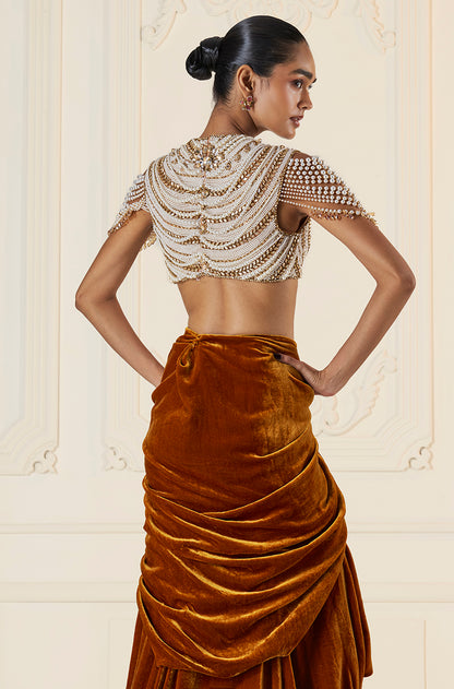 Mustard Velvet Wrap Skirt Set