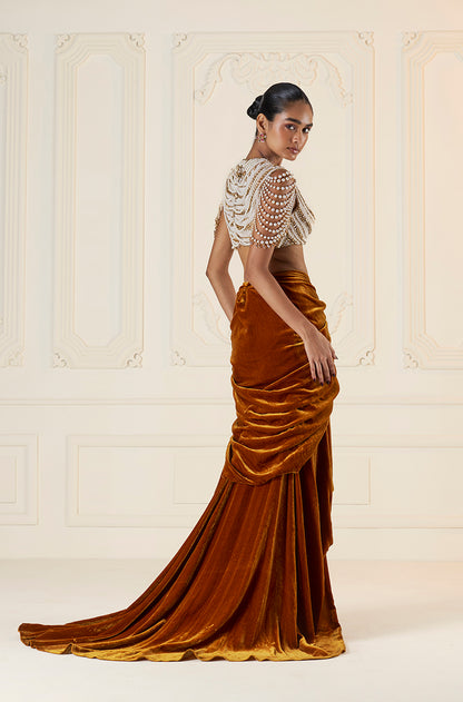 Mustard Velvet Wrap Skirt Set