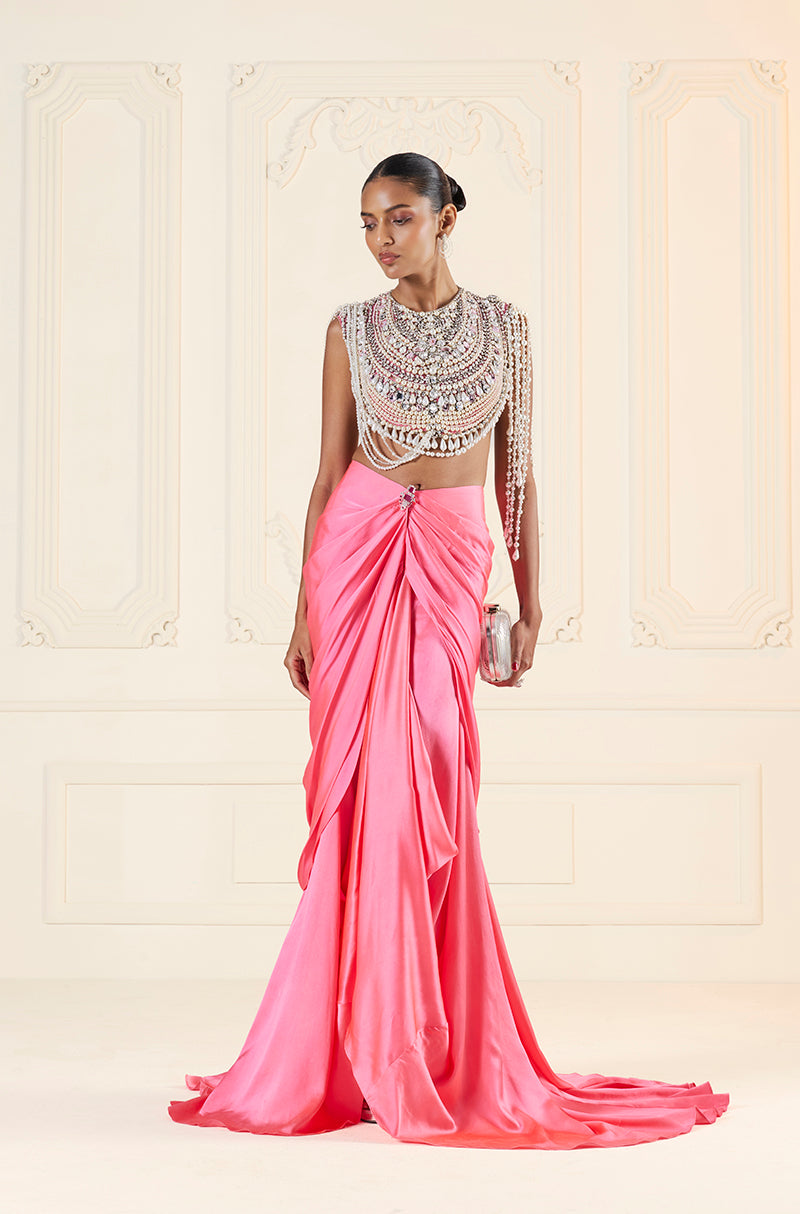 Fuschia Pink Wrap Skirt Set
