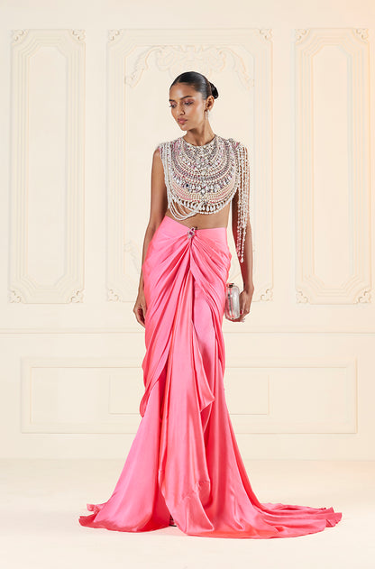 Fuschia Pink Wrap Skirt Set