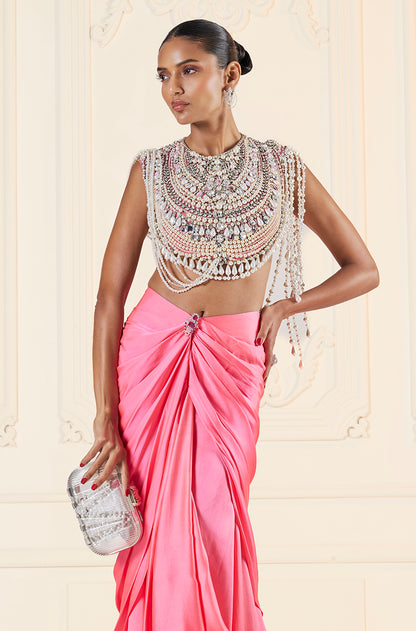 Fuschia Pink Wrap Skirt Set