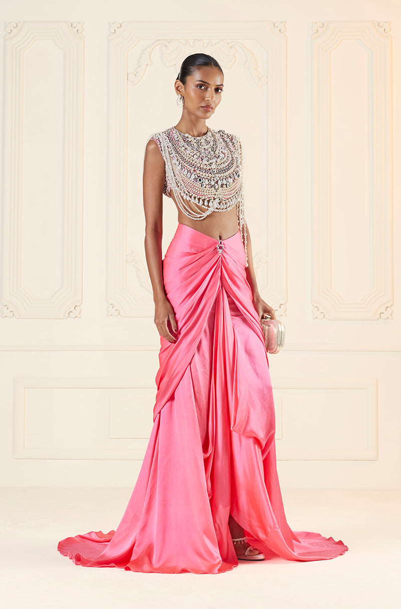 Fuschia Pink Wrap Skirt Set