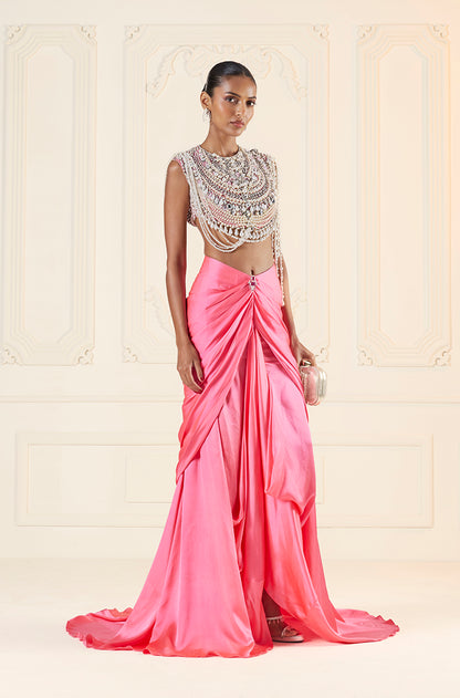 Fuschia Pink Wrap Skirt Set