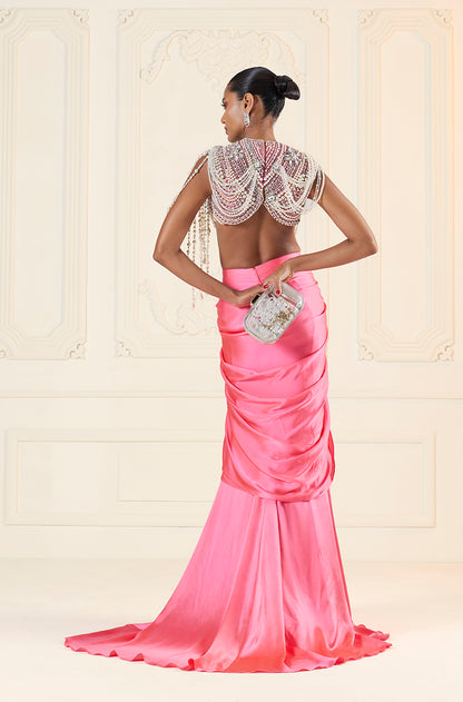 Fuschia Pink Wrap Skirt Set