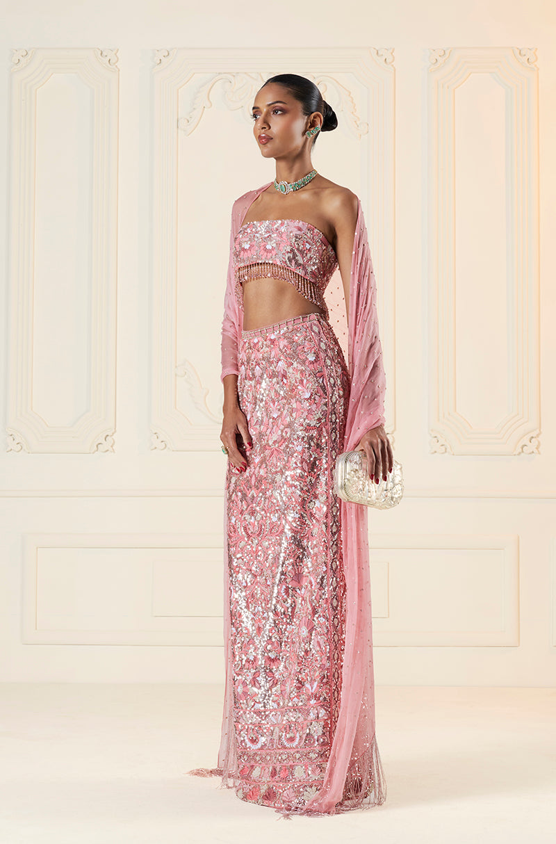 Coral Shadow Work Mijwan Column Skirt Set