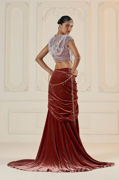 Rust Velvet Wrap Skirt Set