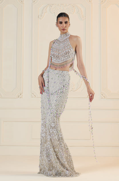 Ivory Embroidered Slim Skirt Set