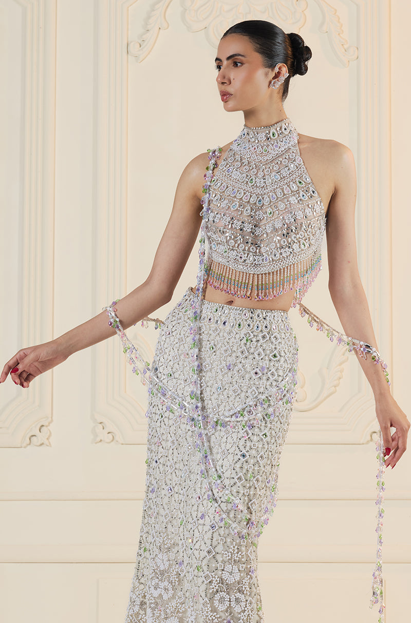 Ivory Embroidered Slim Skirt Set