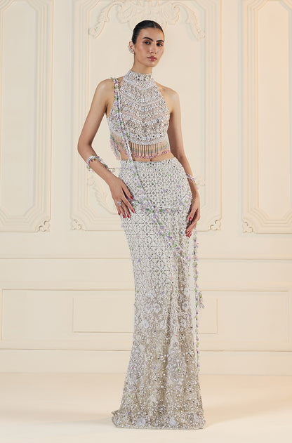 Ivory Embroidered Slim Skirt Set