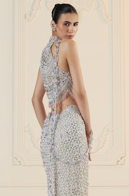 Ivory Embroidered Slim Skirt Set