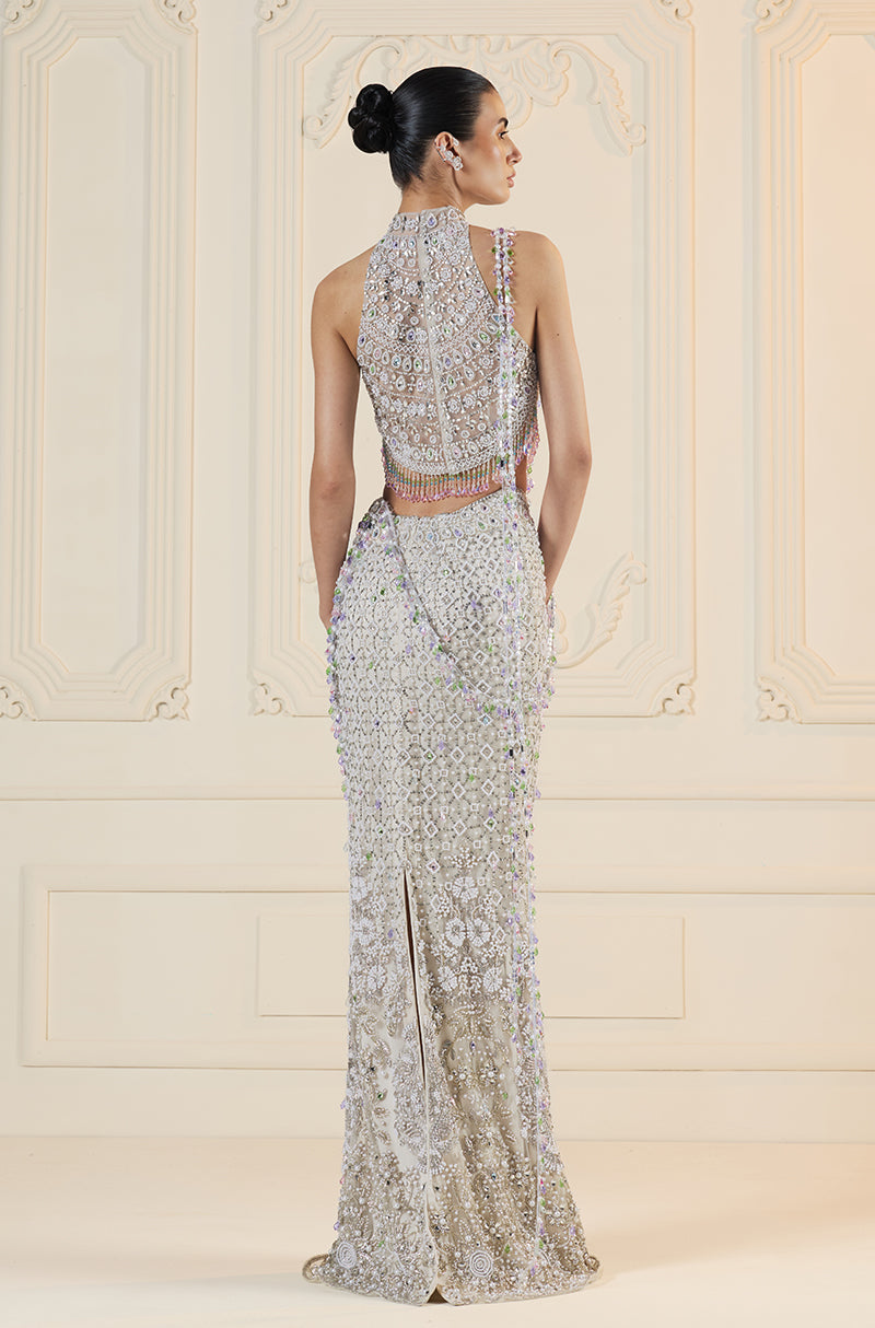 Ivory Embroidered Slim Skirt Set